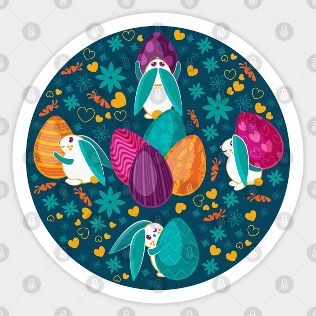 Busy Easter Bunnies // teal Sticker by SelmaCardoso